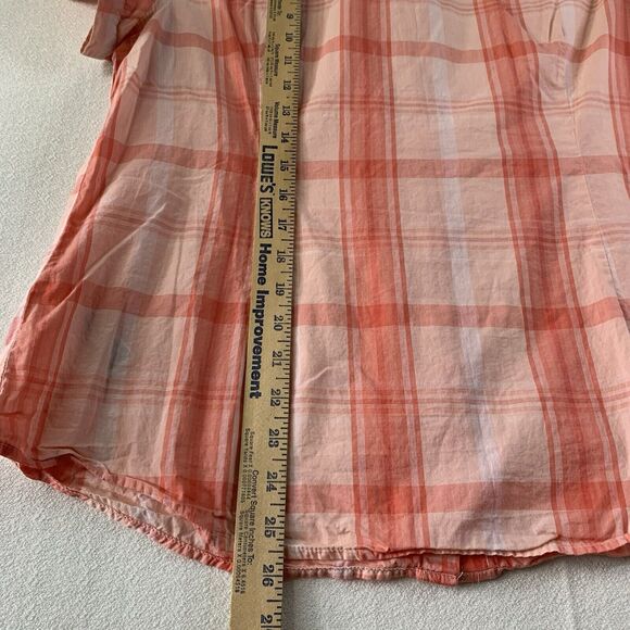 Tommy Hilfiger Shirt Women XL Plaid Salmon Vibrant Lightweight Collared Summer - Picture 7 of 9